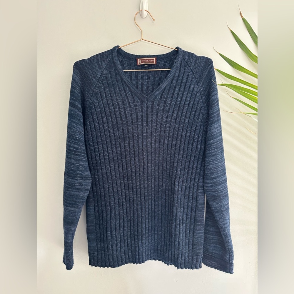 Patrick James West Coast Classic Blue Wool Casual Sweater size 54 Men New No Tag